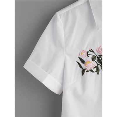 Белая модная блуза с цветочной вышивкой