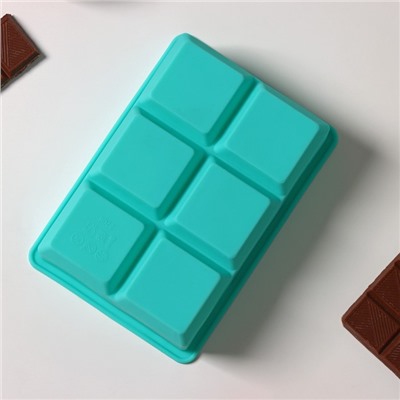Форма силиконовая для льда и кондитерских украшений Доляна «Кубик», 16,5×11,5 см, 6 ячеек, 5×5×5 см, цвет бирюзовый