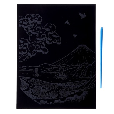 Гравюра. Скретчинг, 18 × 24 см, Япония «У подножья горы»