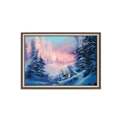 КС-090 для изготовления картины со стразами "Домик в зимнем лесу"