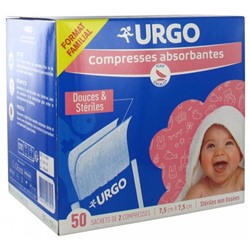 Urgo Compresses Absorbantes Douces and St?riles Non Tiss?es 7,5 cm x 7,5 cm 50 Sachets de 2 Compresses