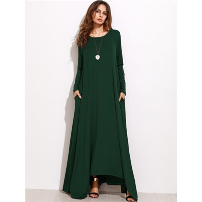Зелёное модное макси платье