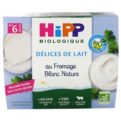 HiPP D?lices de Lait au Fromage Blanc Nature Sucr? d?s 6 Mois Bio 4 Pots