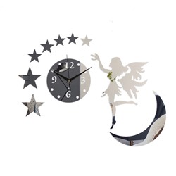 Часы-наклейка, серия: DIY, "Фея на луне", 38.5 х 55 см, 1 АА, серебро