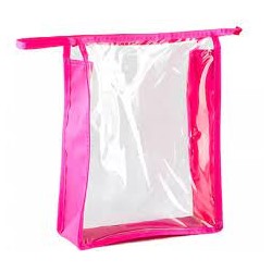 К280 Косметичка ПВХ (20*24*6) Классика с боками из ткани, Розовая