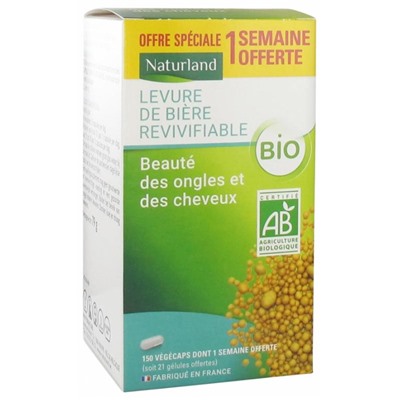 Naturland Levure de Bi?re Revivifiable Bio 150 V?g?caps dont 21 V?g?caps Offertes