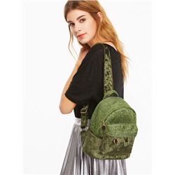 Зелёный бархатный рюкзак с карманом