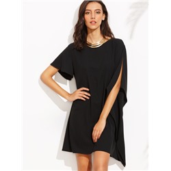 Чёрное асимметричное модное платье с разрезным рукавом