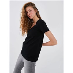 XSIDE Однотонная хлопковая женская футболка с V-образным вырезом