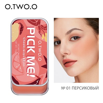 Матовый крем 3 в 1 (румяна, тени для век, помада для губ) O.TWO.O Pick Me 10г #9139 (№01 Персиковый)