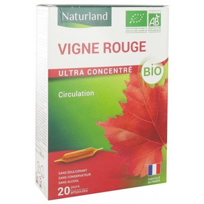 Naturland Circulation Vigne Rouge Bio 20 Ampoules Buvables de 10 ml