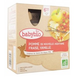 Babybio Pomme Fraise Vanille 6 Mois et + Bio 4 Gourdes de 90 g