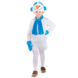 Карнавальный костюм «Снеговичок», кофта, шарф, шорты, шапка, варежки, рост 122-128 см