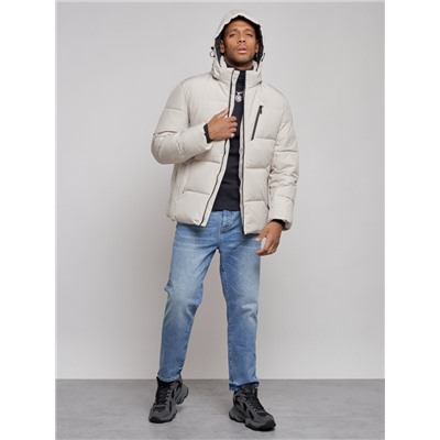 Куртка зимняя молодежная мужская с капюшоном светло-бежевого цвета 8320SB
