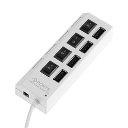 USB-разветвитель Luazon, 4 порта с индивидуальными выключателями белый