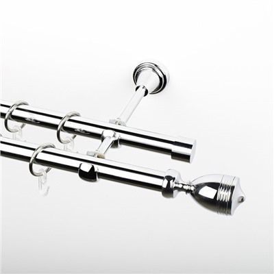 Карниз металлический стыкованный, 2-рядный "Ремус", хром, гладкая труба, ø 19 мм (kn-392)