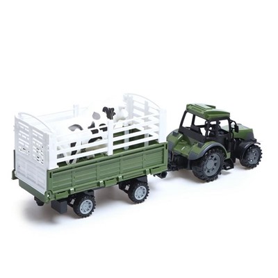 Трактор радиоуправляемый «Фермер», с прицепом и животным, работает от батареек, МИКС