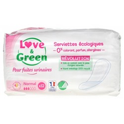Love and Green pour Fuites Urinaires Serviettes ?cologiques Normal 12 Serviettes