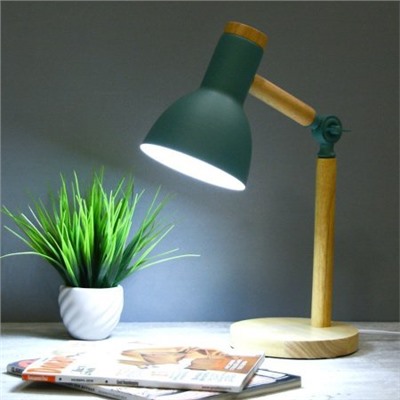 Настольный светильник Зелёный плафон Деревянное основание E27 /Размер: 220мм*450мм С лампой светодиодной 6Вт Тёплый-нейтральный-холодный /уп 10/