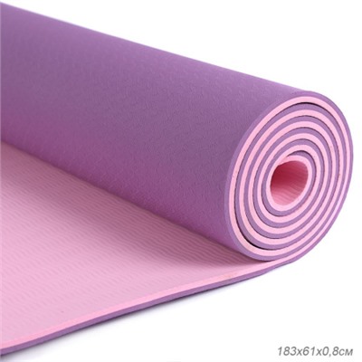 Коврик для йоги и фитнеса спортивный гимнастический двухслойный TPE 8мм. 183х61х0,8 цвет: розовый / YM2-TPE-8P /уп 12/