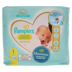 Pampers Premium Protection 24 Couches Taille 1 (2-5 kg)
