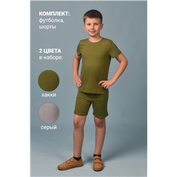 Костюм с шортами для мальчика 11717 2шт Серый+хаки