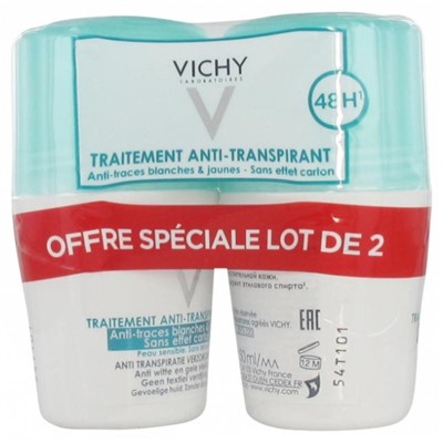 Vichy D?odorant Anti-Transpirant Anti-Traces Roll-On 48H Lot de 2 x 50 ml
