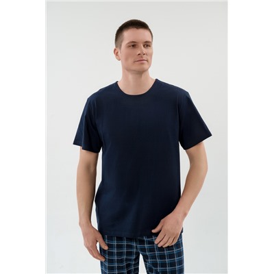 Пижама мужская из футболки с коротким рукавом и брюк из кулирки Генри темно-синий