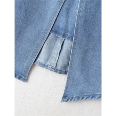 Модная джинсовая юбка с вырезом и поясом