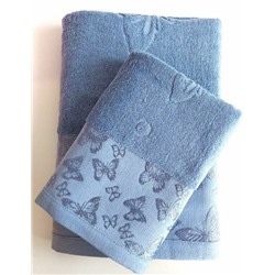 Махровое полотенце "Вальс бабочек"-голубой 70*140 см. хлопок 100%