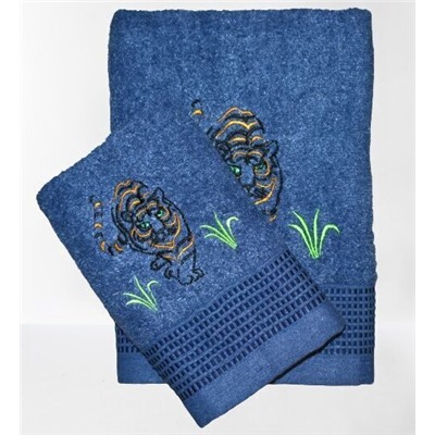 Махровое полотенце "Шерхан"-синий 70*140 см. хлопок 100%