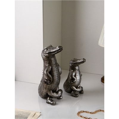 Набор фигур "Крокодильчик", полистоун, 46 см, серебро, 1 сорт, Иран
