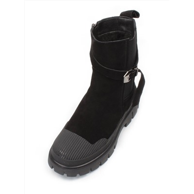 04-296-1M BLACK Ботинки зимние женские (натуральная замша, шерсть)