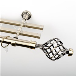 Карниз металлический стыкованный с U-шинами и наконечниками "Вито", 3-рядный, золото антик, гладкая труба, ø 25 мм (kn-762)