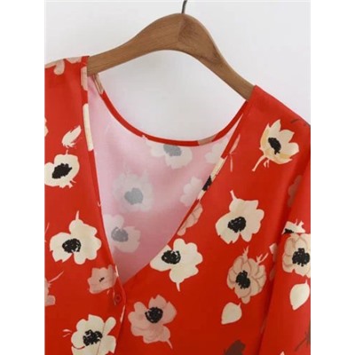 Модная блуза с цветочным принтом и V-образным вырезом