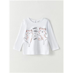 Хлопковая футболка с круглым вырезом, длинными рукавами и принтом для малышей-девочек