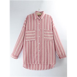 Розовая асимметричная рубашка в белую полоску