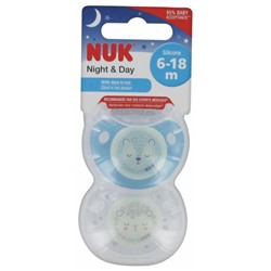 NUK Night and Day 2 Sucettes Silicone 6-18 Mois