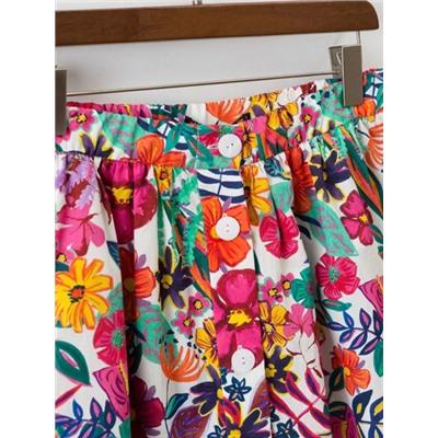 Модная юбка на кнопках с цветочным принтом