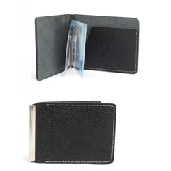 Зажим для купюр Premier-Z-933 натуральная кожа  (зажим-скрепка,  внешний карман д/карт)  черный тулип (5)  259335