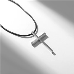 Кулон на шнурке «Крест» гладкий, цвет чернёное серебро на чёрном шнурке, 40 см