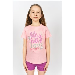 Костюм с шортами для девочки 41107 (футболка+ шорты) С.розовый/лиловый
