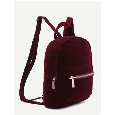 бордовый бархатный рюкзак с карманом