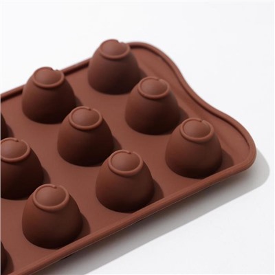 Форма силиконовая для льда и кондитерских украшений Доляна «Рондо», 21×10,5×3 см, 15 ячеек, цвет шоколадный