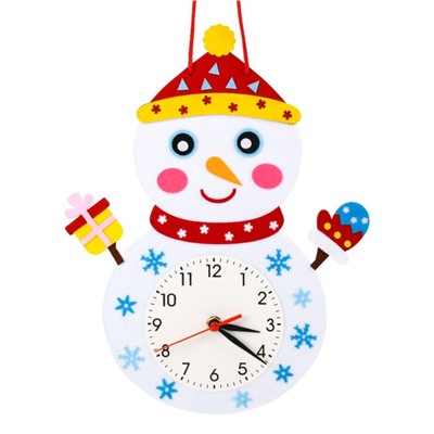 Часы настенные из фетра, серия: DIY, "Снеговик", плавный ход, 22 х 29 см