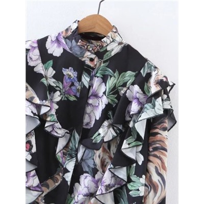 Многоцветная модная блуза со сборкой и цветочным принтом