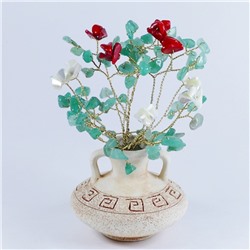Букет с розами из авантюрина, коралла и перламутра в вазе антик - цветы из камня - для ОПТовиков