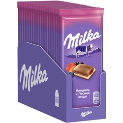 Шоколад молочный Milka миндаль и лесные ягоды 85гр (упаковка 20шт)