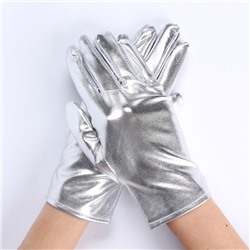 Карнавальный аксессуар- перчатки , цвет серебро ,искусственная кожа