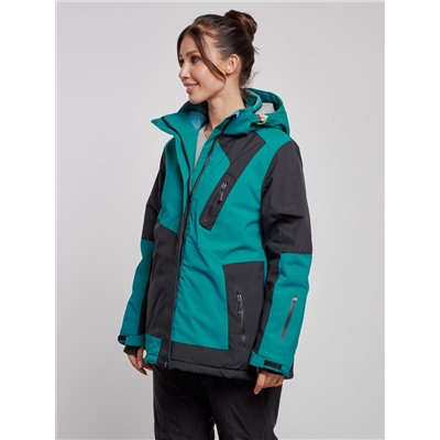 Горнолыжная куртка женская зимняя большого размера темно-зеленого цвета 23661TZ